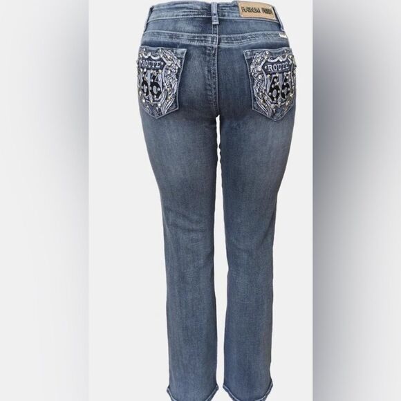 NEW Platinum Plush Route 66 Biker Rhinestone Jeans - Picture 1 of 4